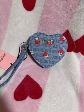 NWT Juicy Couture Dusty Blue and Red Berry Sweet Coin Purse